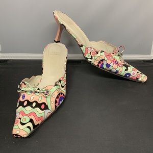 STUART WEITZMAN Beige Linen Colorful Heeled Mules, Mucha (7W48643) Size 11M